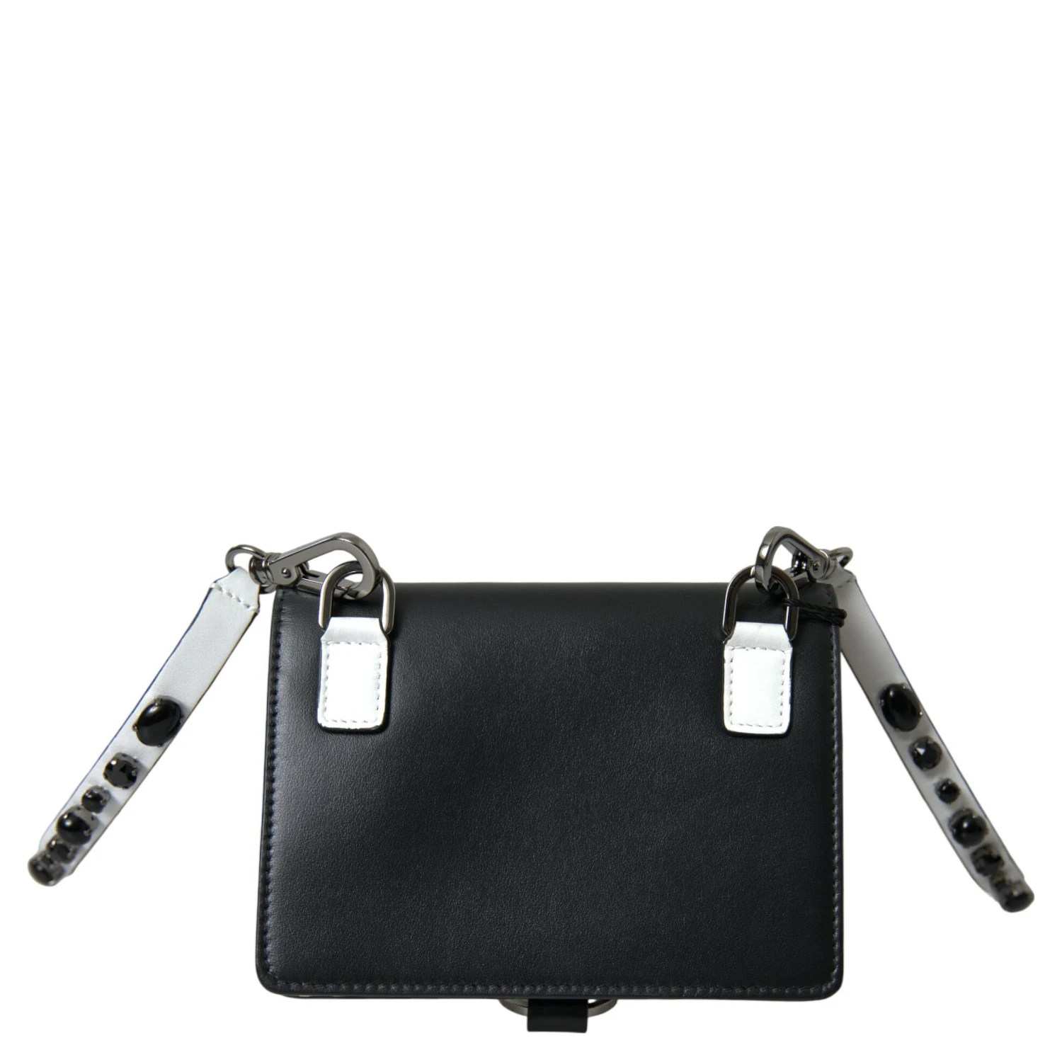 Black White Leather Crystal Embellished Cardholder Wallet