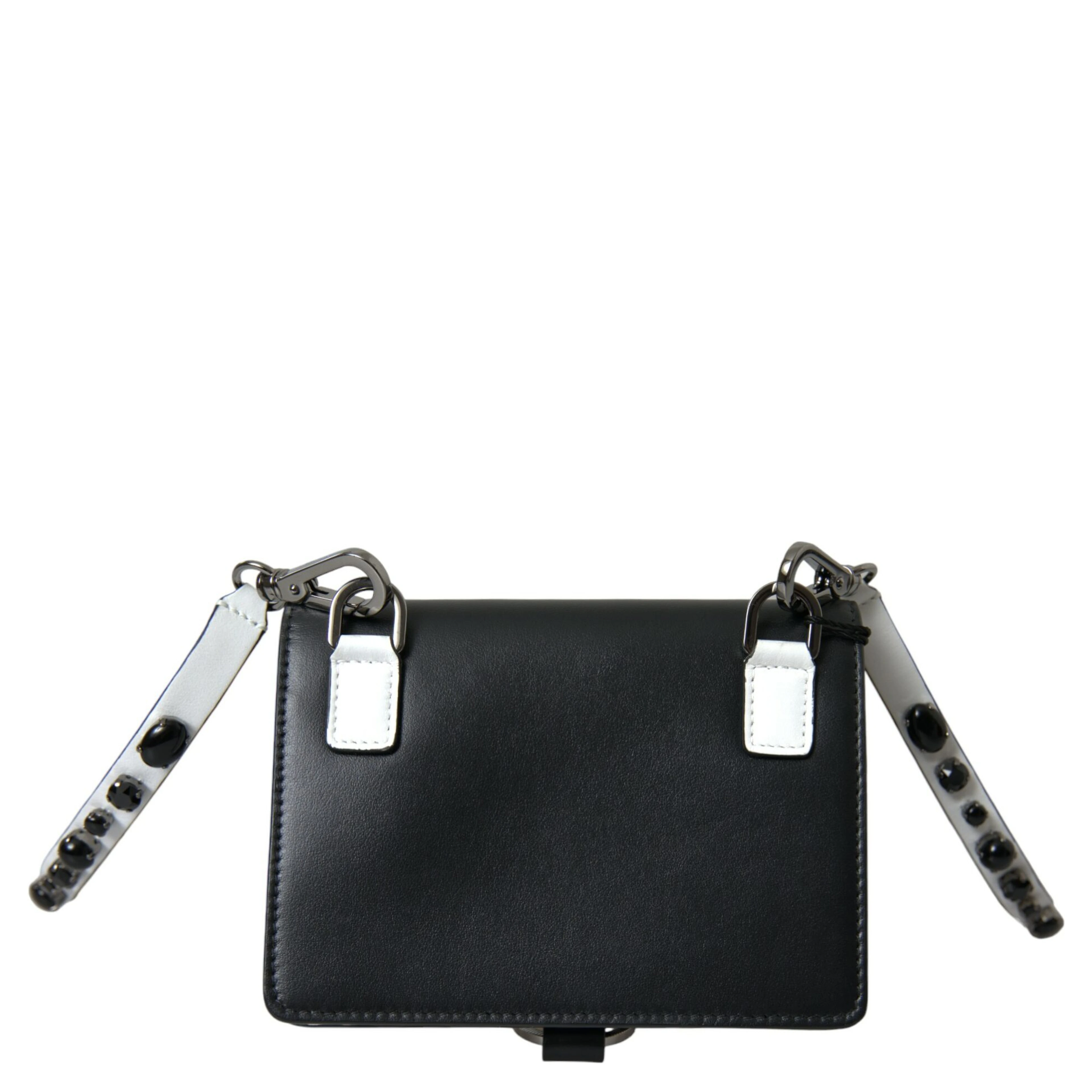 Black White Leather Crystal Embellished Cardholder Wallet