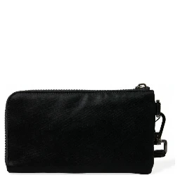 Black Nylon Logo Plaque Keyring Pouch Clutch Bag