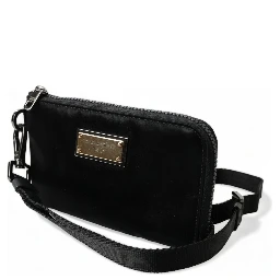 Black Nylon Logo Plaque Keyring Pouch Clutch Bag