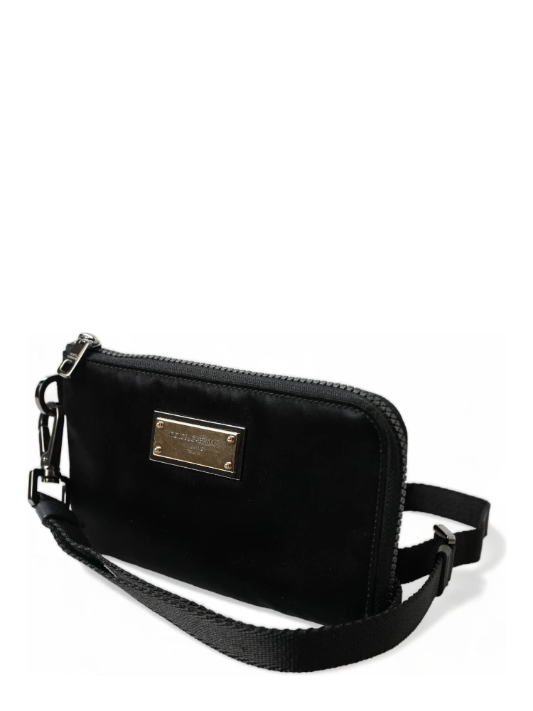 Black Nylon Logo Plaque Keyring Pouch Clutch Bag alternative