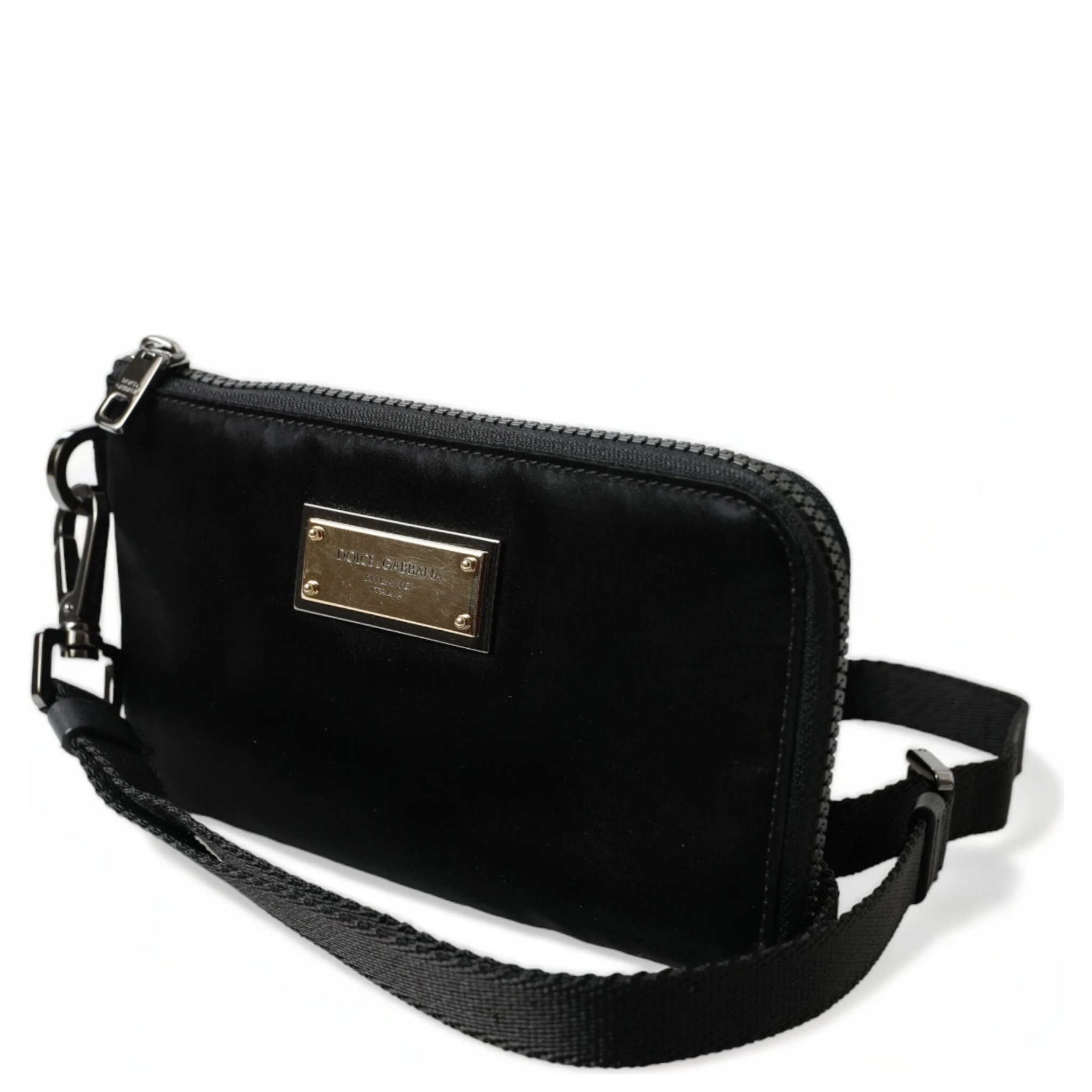 Black Nylon Logo Plaque Keyring Pouch Clutch Bag