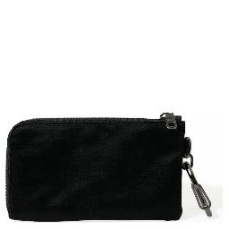 Black Nylon Logo Plaque Keyring Pouch Clutch Bag