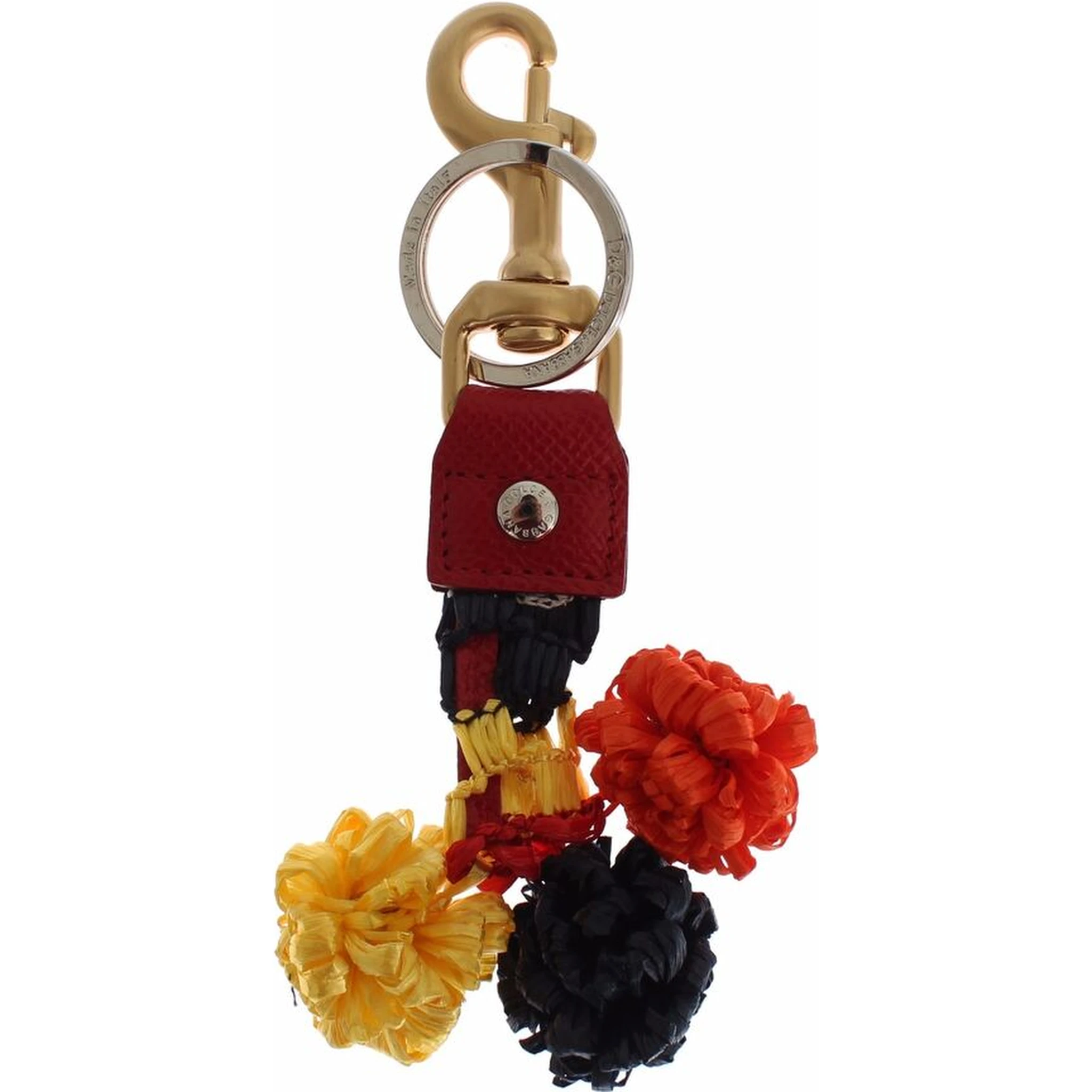 Gold Yellow Raffia Leather Clasp Finder Chain Keyring