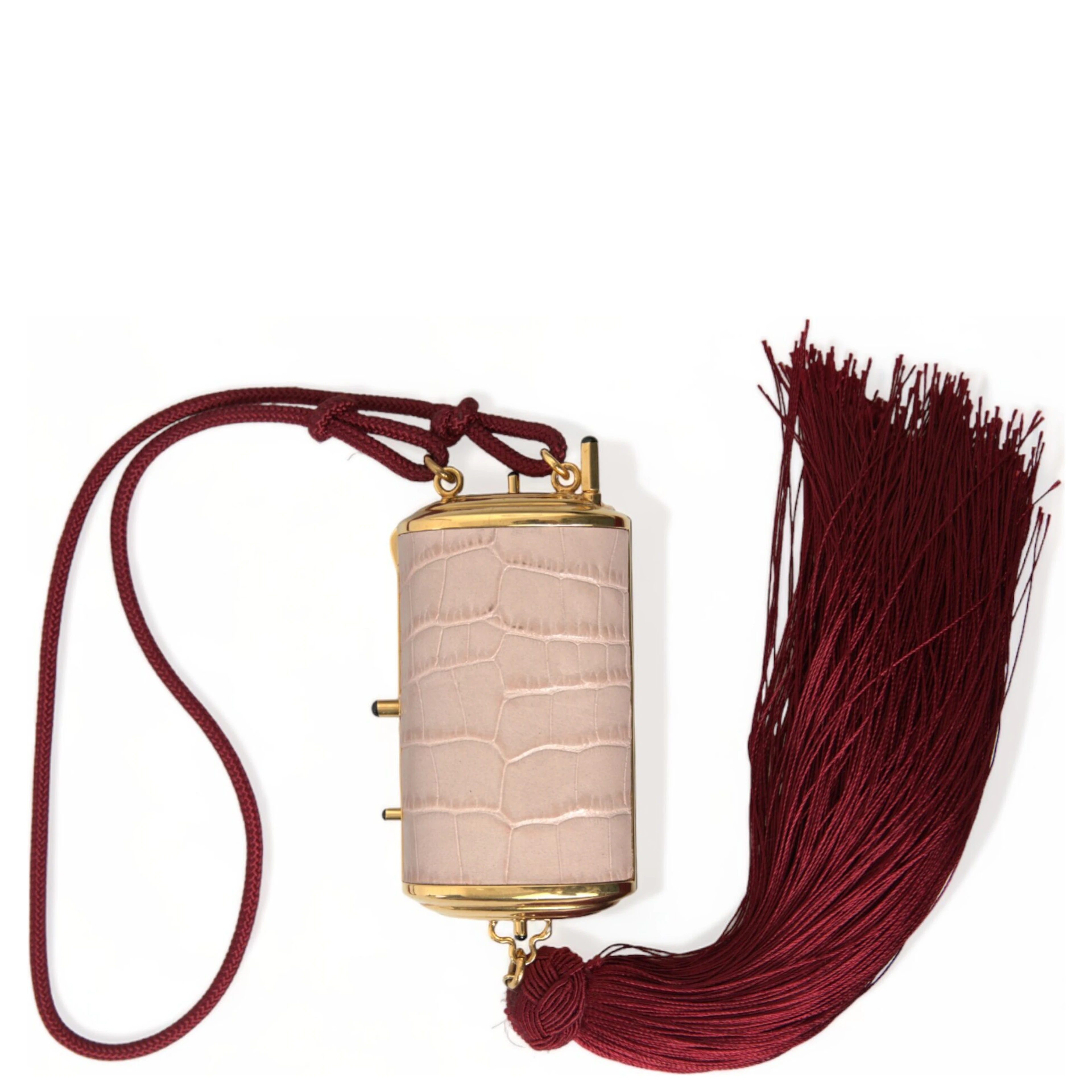 Pink Exotic Leather Mini Mirror Tassel Makeup Bag