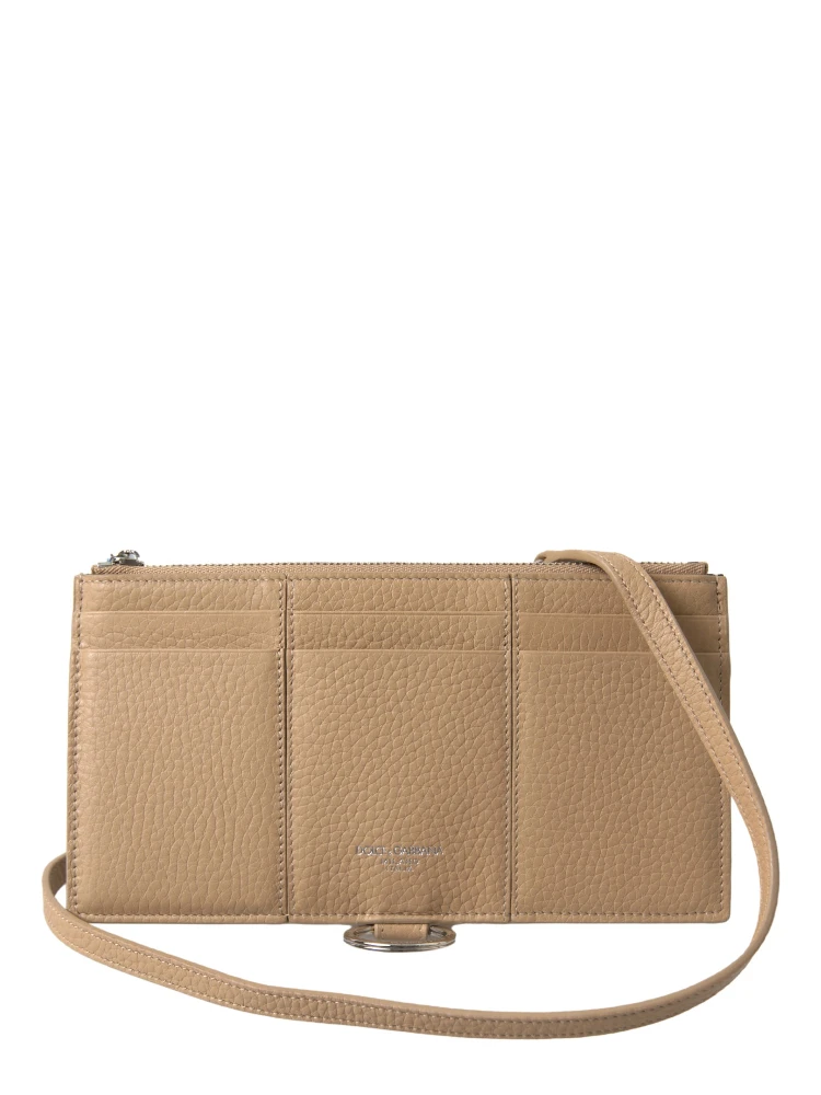 Beige Leather Shoulder Cardholder Shoulder Strap Wallet