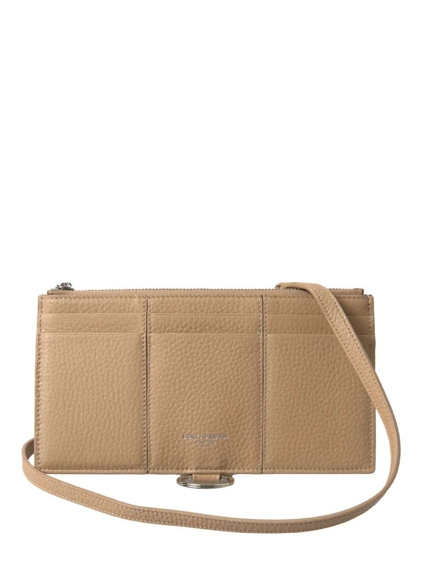 Beige Leather Shoulder Cardholder Shoulder Strap Wallet