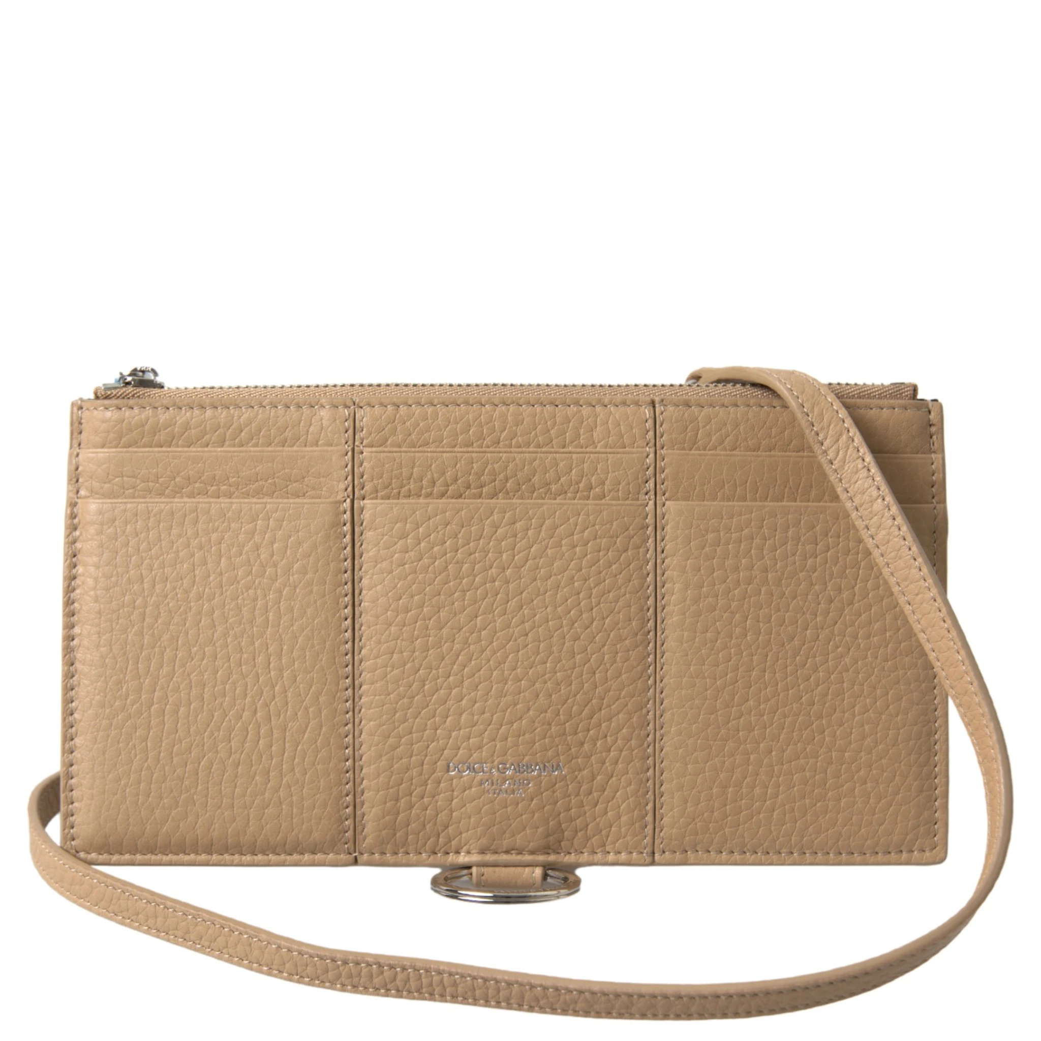 Beige Leather Shoulder Cardholder Shoulder Strap Wallet