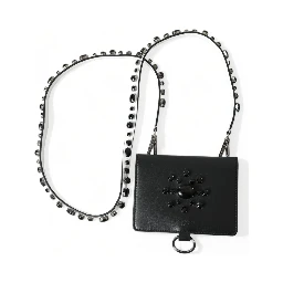 Black Leather Crystal Embellished Card Holder Wallet