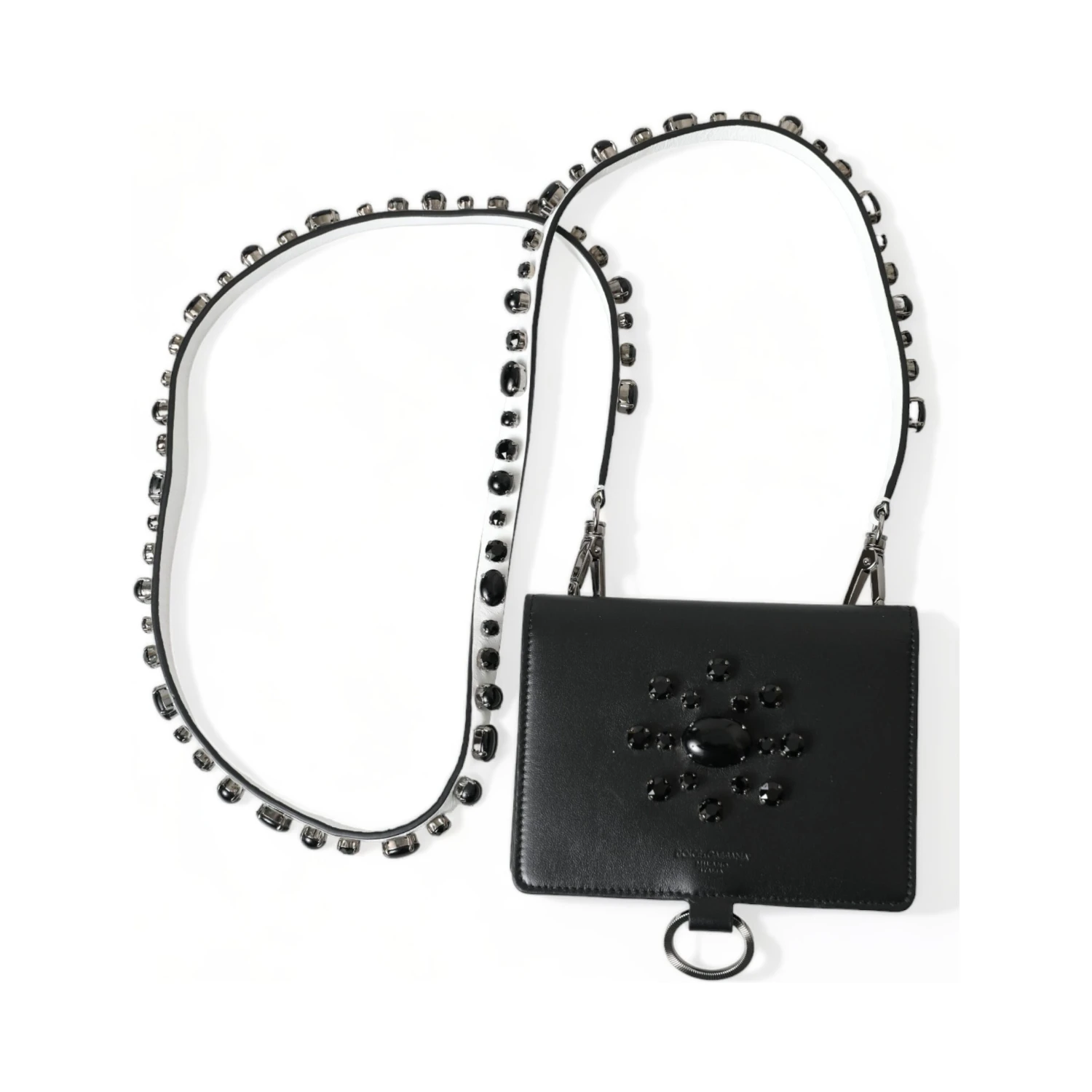Black Leather Crystal Embellished Card Holder Wallet