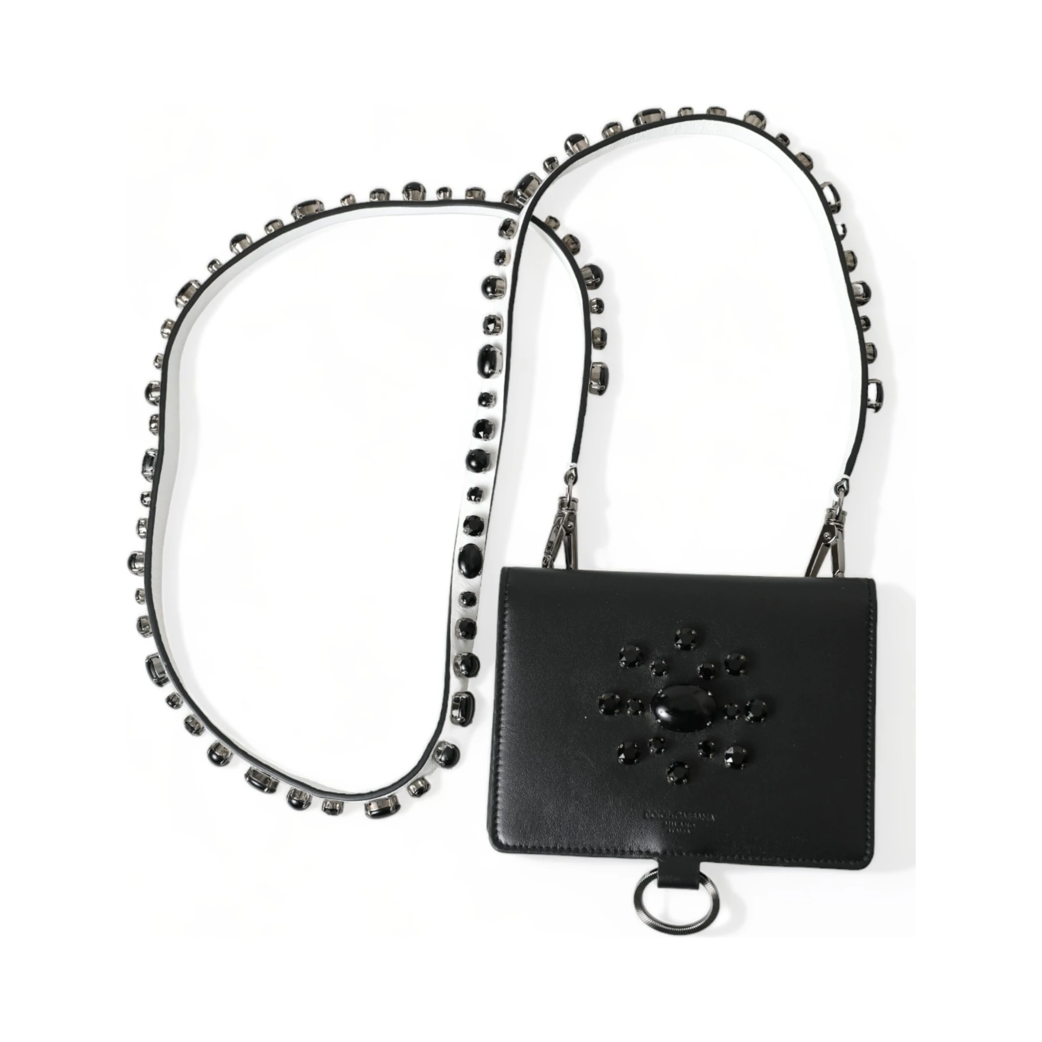 Black Leather Crystal Embellished Card Holder Wallet
