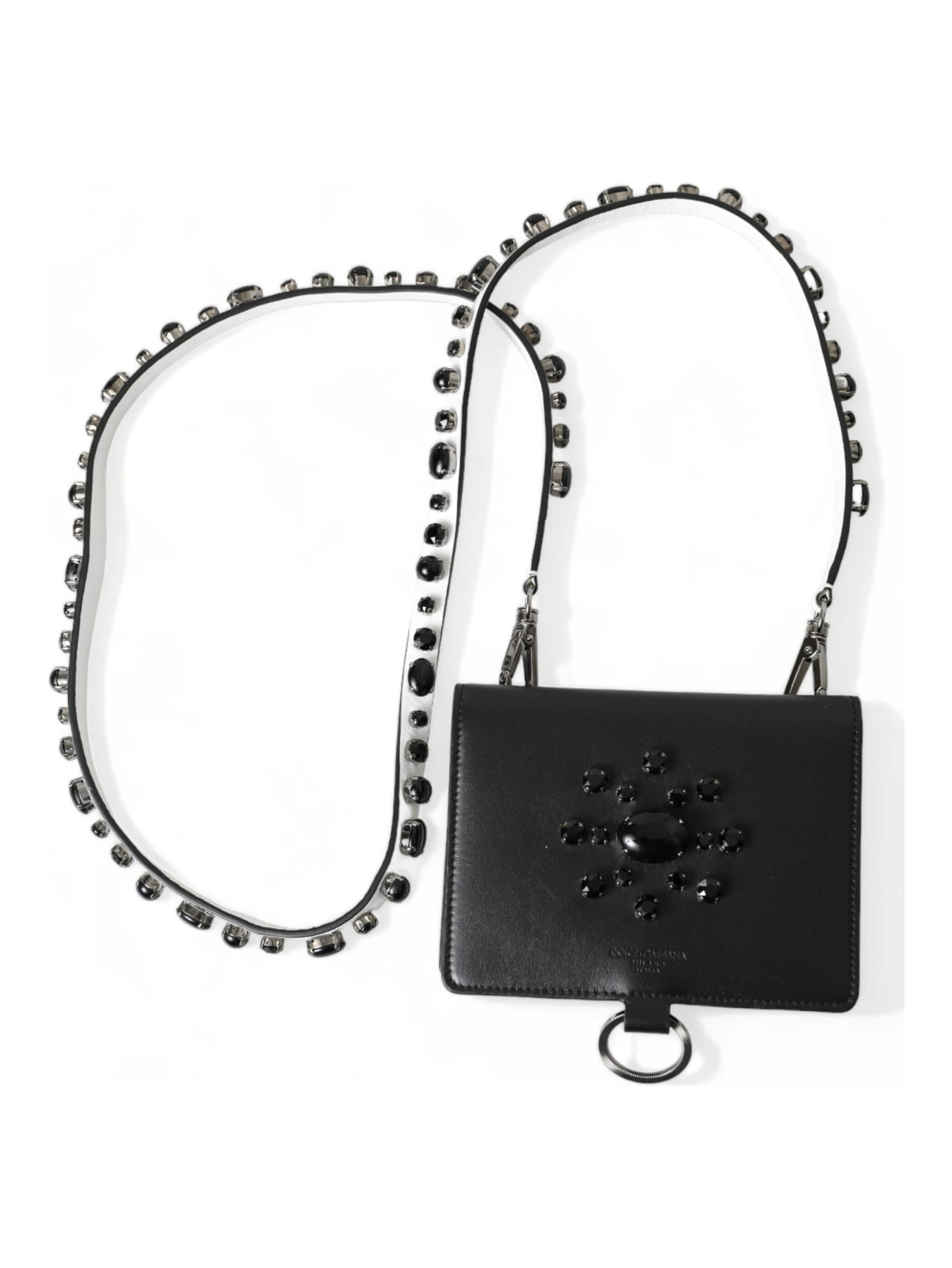 Black Leather Crystal Embellished Card Holder Wallet