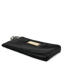 Black Nylon Logo Plaque Keyring Pouch Clutch Bags