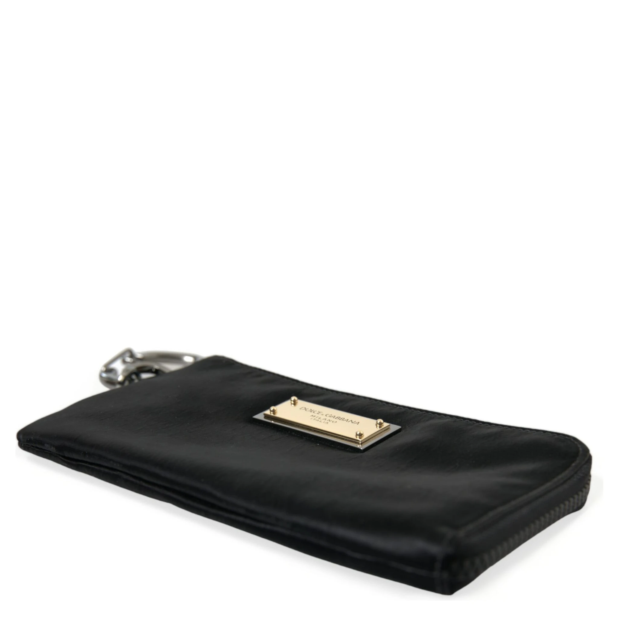 Black Nylon Logo Plaque Keyring Pouch Clutch Bags