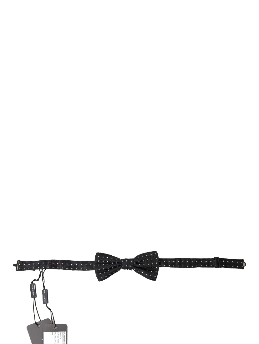 Black Polka Dot Silk Adjustable Men Neck Papillon Bow Tie