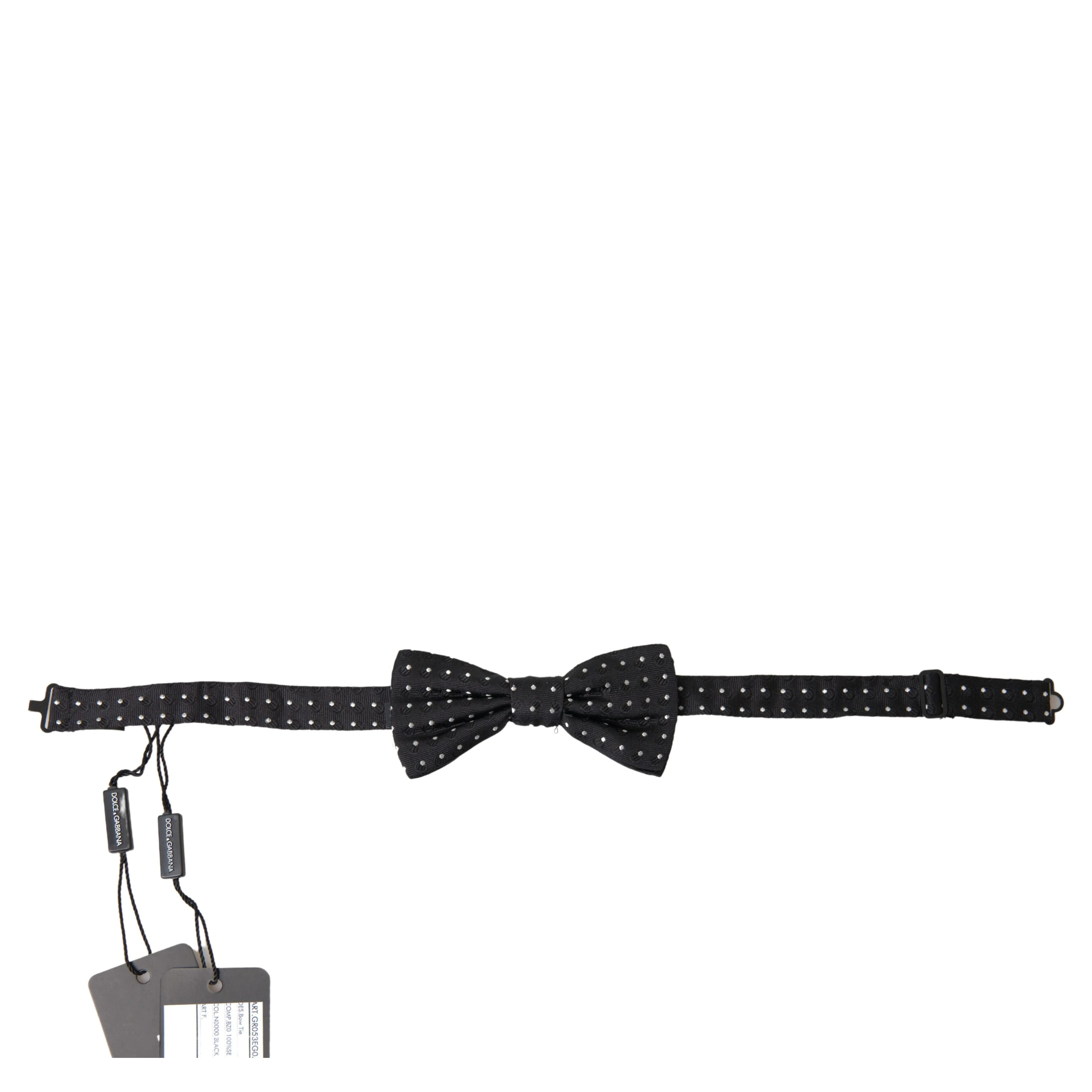 Black Polka Dot Silk Adjustable Men Neck Papillon Bow Tie