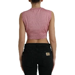 Pink Crew Neck Cropped Sleeveless Tank Top