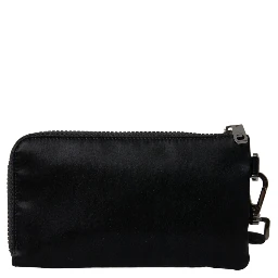 Black Nylon Logo Plaque Keyring Pouch Clutch Bag