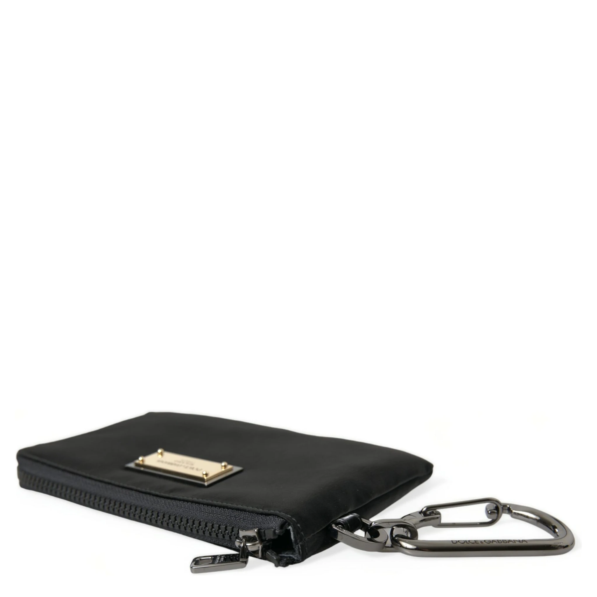 Black Nylon Logo Plaque Keyring Pouch Clutch Bag