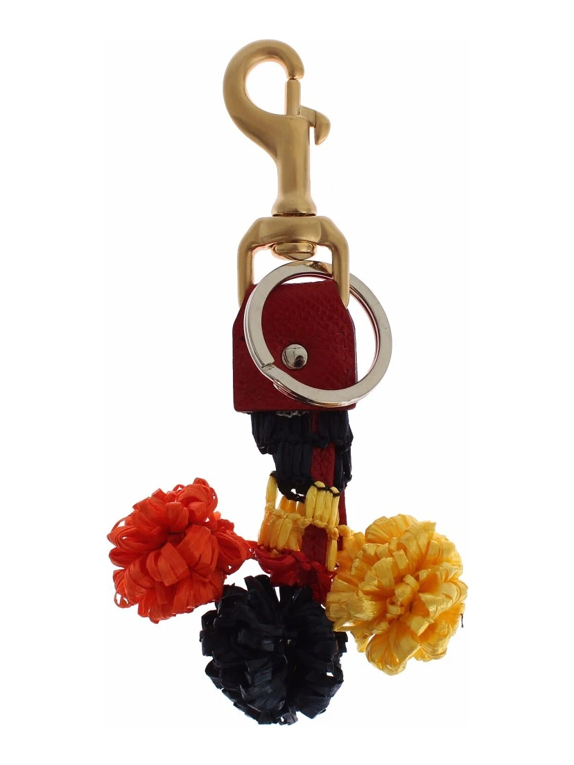 Gold Yellow Raffia Leather Clasp Finder Chain Keyring