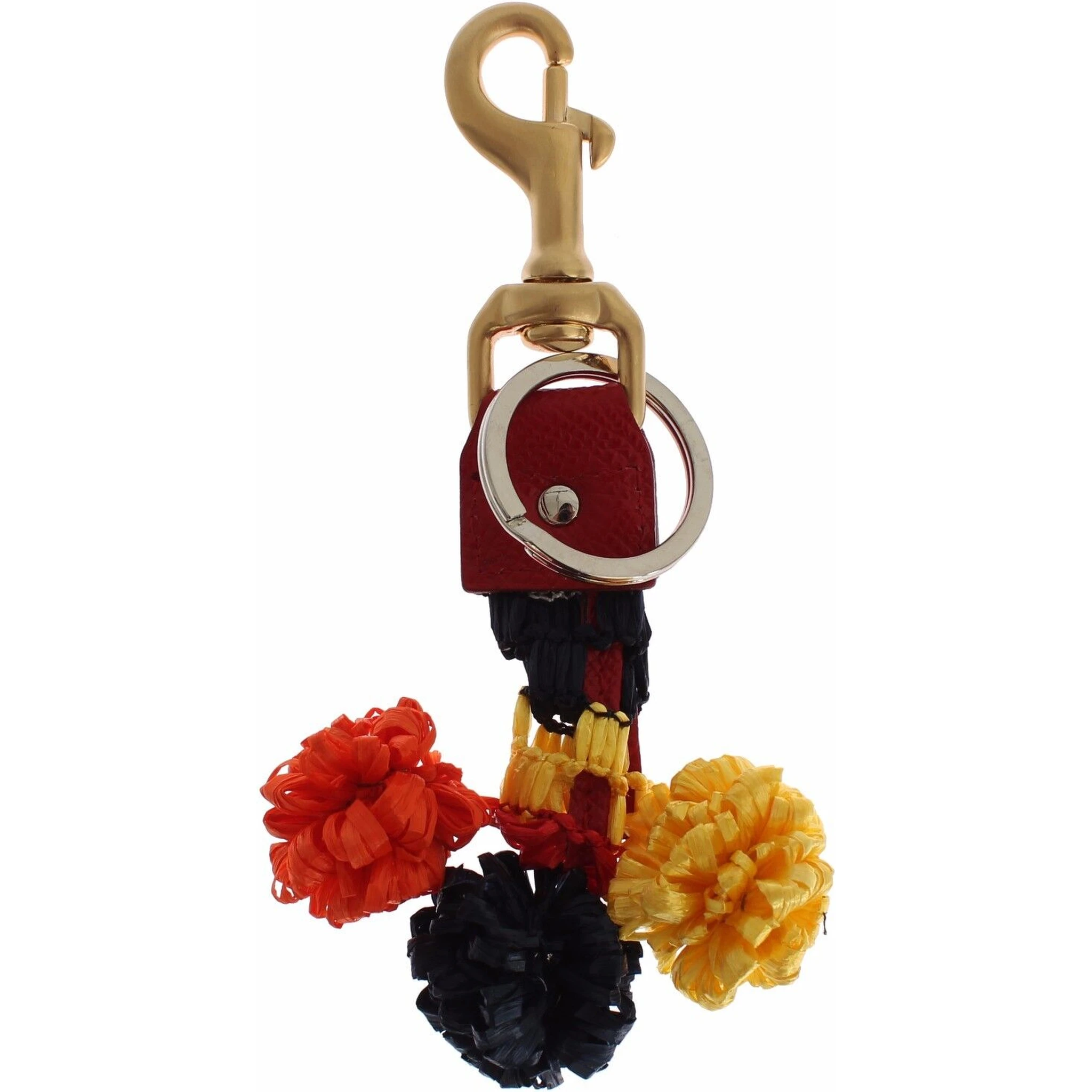 Gold Yellow Raffia Leather Clasp Finder Chain Keyring