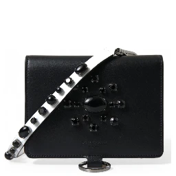 Black Leather Crystal Embellished Card Holder Wallet