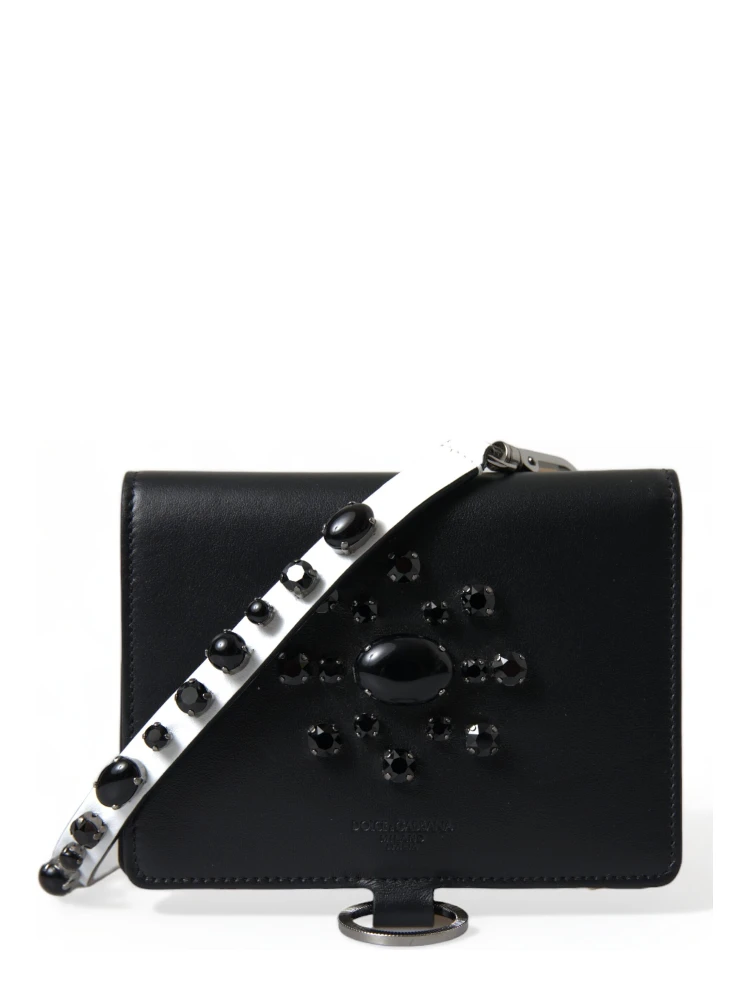 Black Leather Crystal Embellished Card Holder Wallet alternative