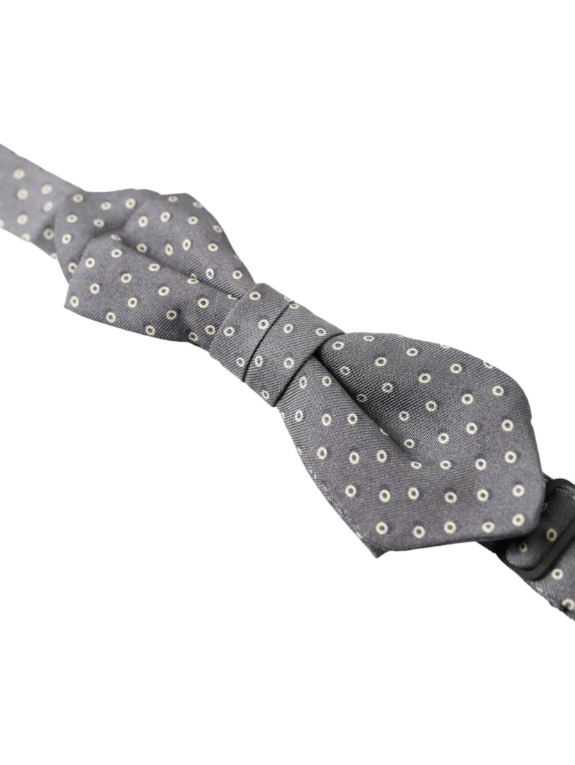 Gray Polka Dots Silk Adjustable Neck Papillon Bow Tie