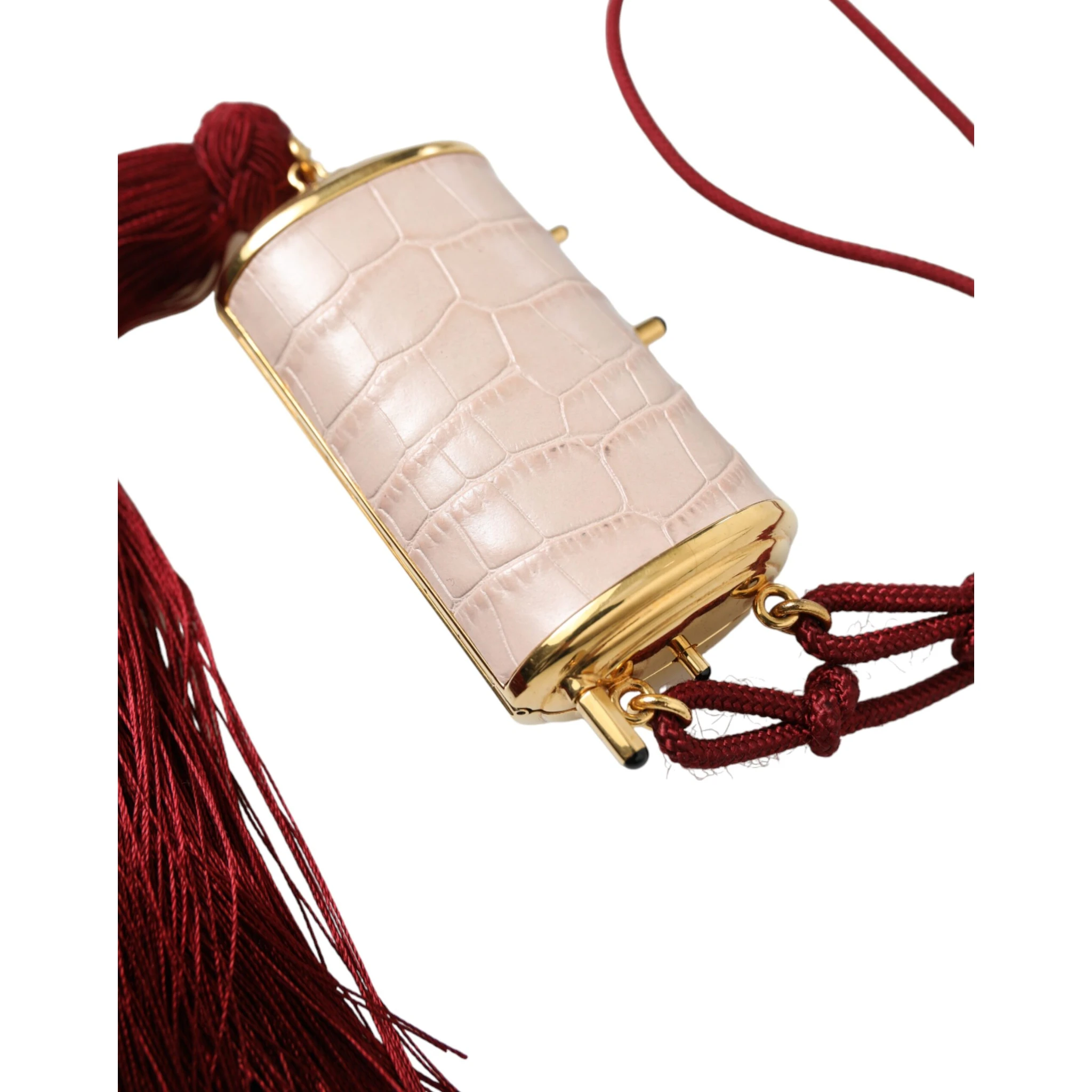 Pink Exotic Leather Mini Mirror Tassel Makeup Bag