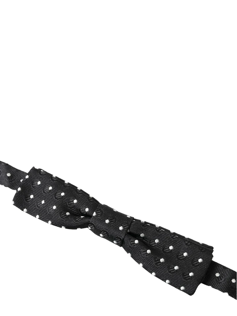 Black Polka Dot Silk Adjustable Men Neck Papillon Bow Tie