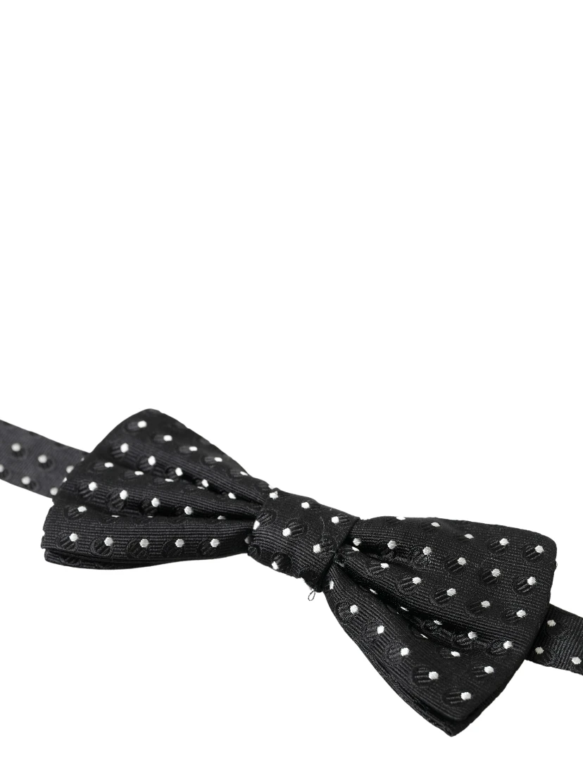 Black Polka Dot Silk Adjustable Men Neck Papillon Bow Tie