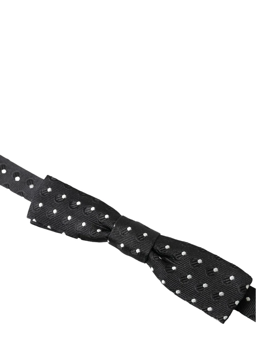 Black Polka Dot Silk Adjustable Men Neck Papillon Bow Tie