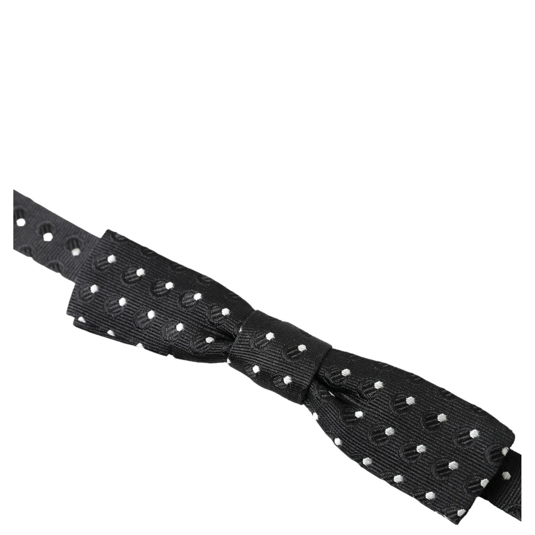 Black Polka Dot Silk Adjustable Men Neck Papillon Bow Tie