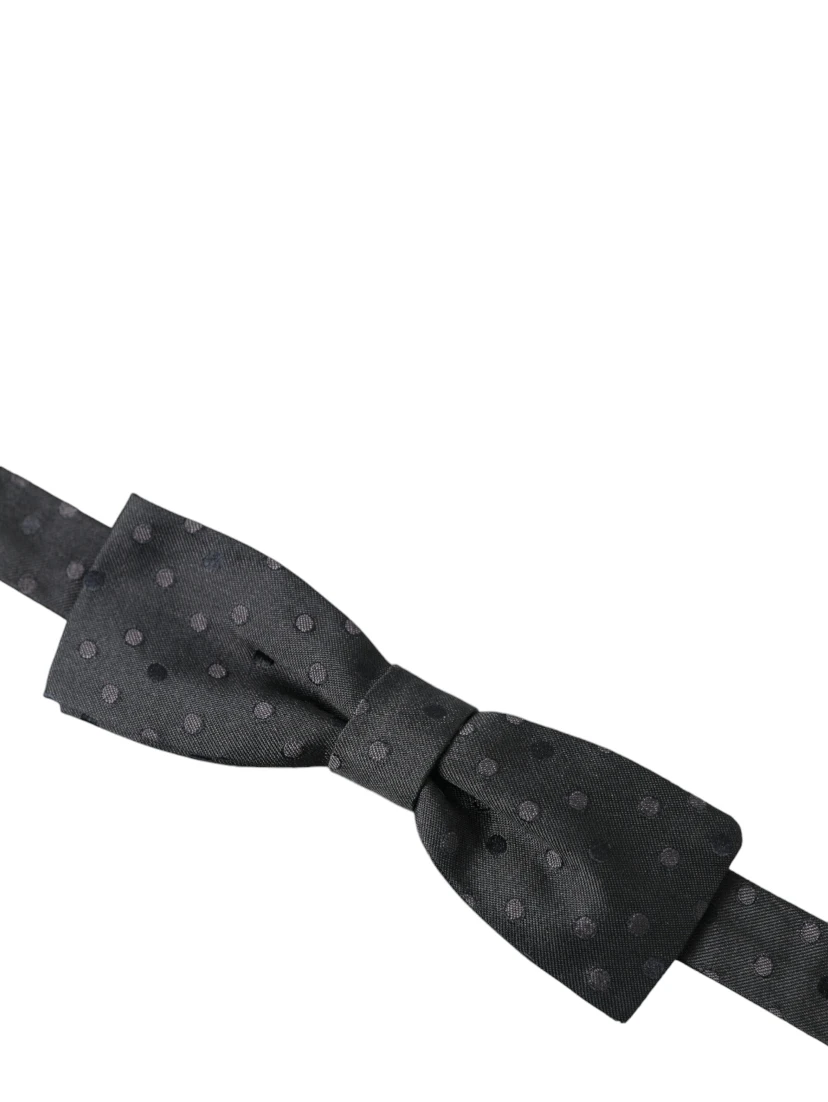 Gray Polka Dot Silk Adjustable Neck Men Papillon Bow Tie