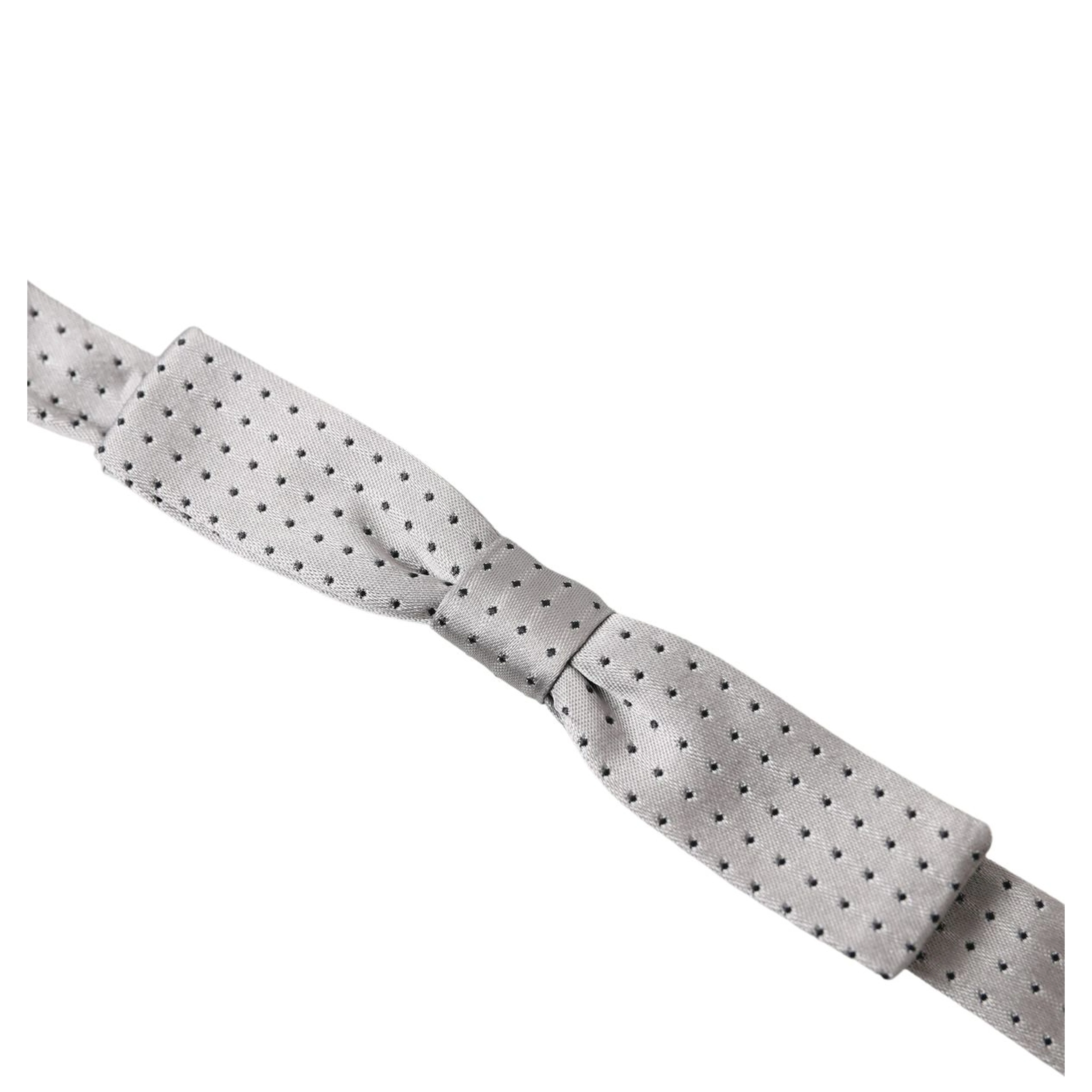 Gray Dotted Silk Adjustable Men Neck Papillon Bow Tie