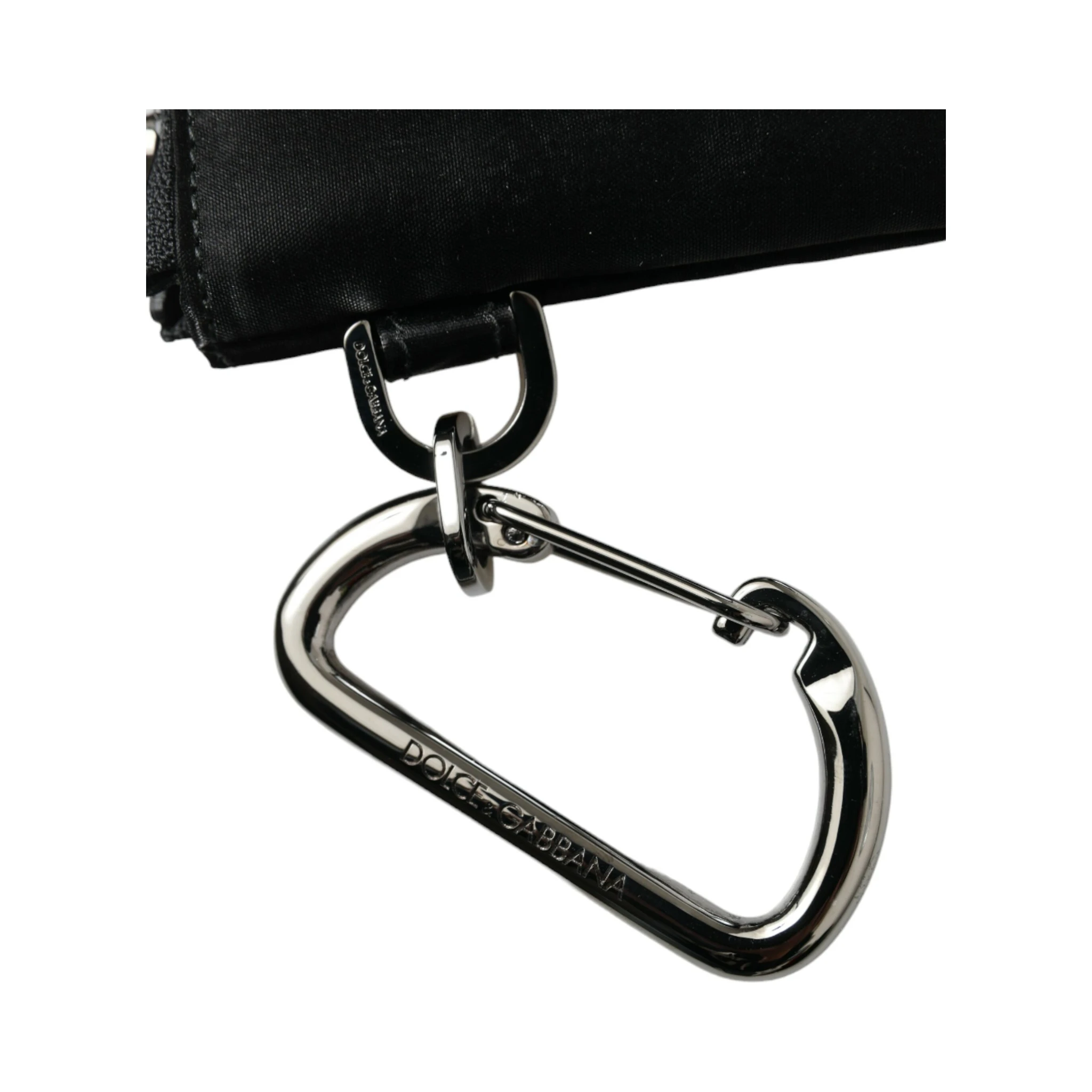 Black Nylon Logo Plaque Keyring Pouch Clutch Bag