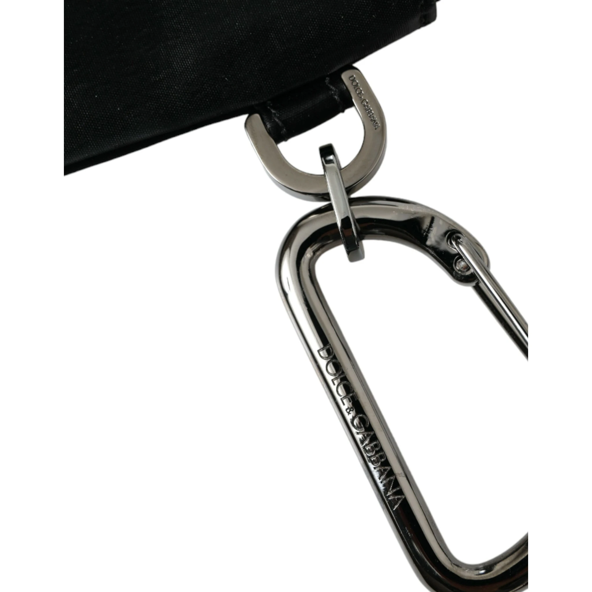 Black Nylon Logo Plaque Keyring Pouch Clutch Bags