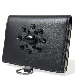 Black Leather Crystal Embellished Card Holder Wallet