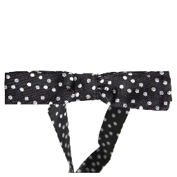 Black Polka Dot Silk Adjustable Men Neck Papillon Bow Tie
