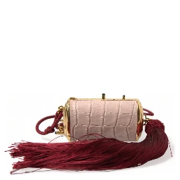 Pink Exotic Leather Mini Mirror Tassel Makeup Bag