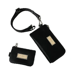 Black Nylon Logo Plaque Keyring Pouch Clutch Bag