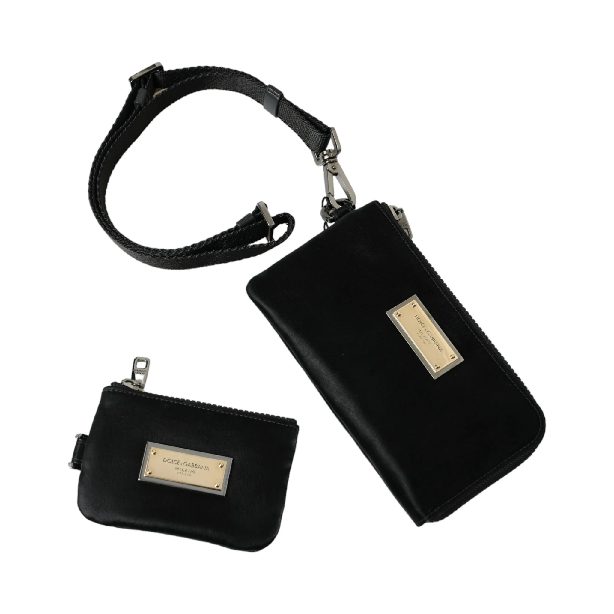 Black Nylon Logo Plaque Keyring Pouch Clutch Bag