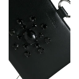Black White Leather Crystal Embellished Cardholder Wallet