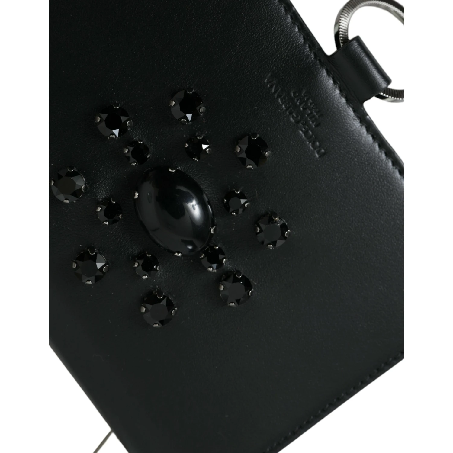 Black White Leather Crystal Embellished Cardholder Wallet