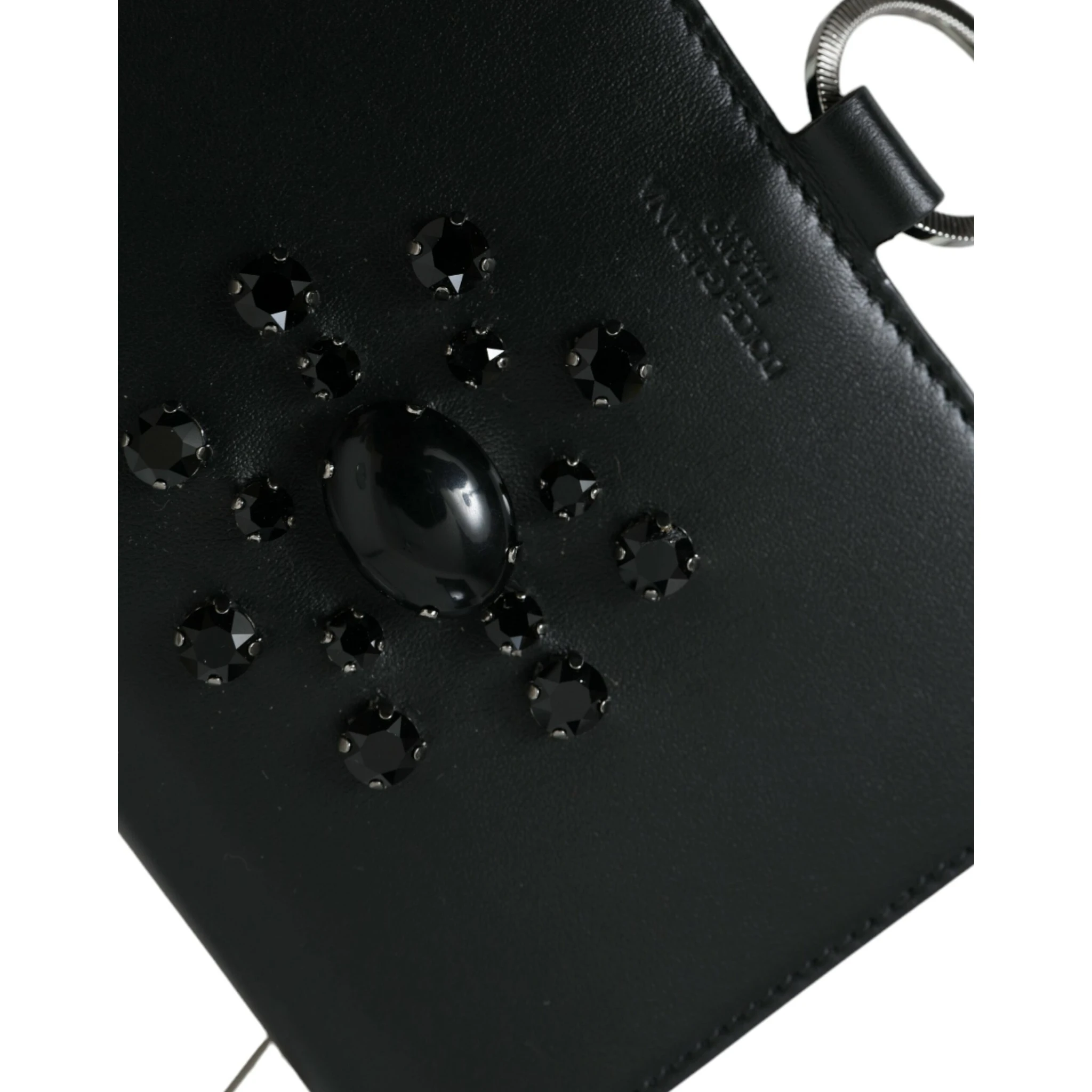 Black White Leather Crystal Embellished Cardholder Wallet