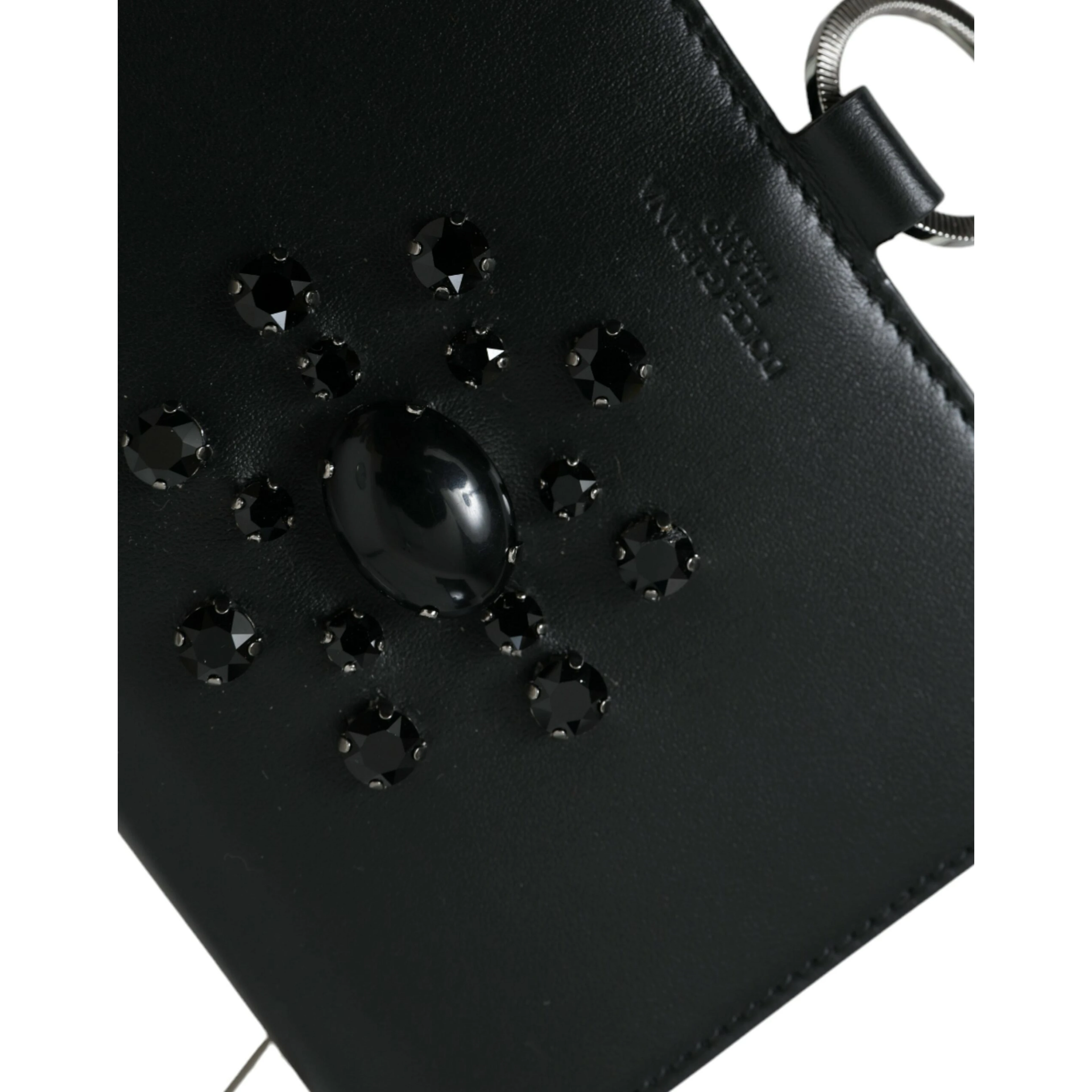 Black White Leather Crystal Embellished Cardholder Wallet