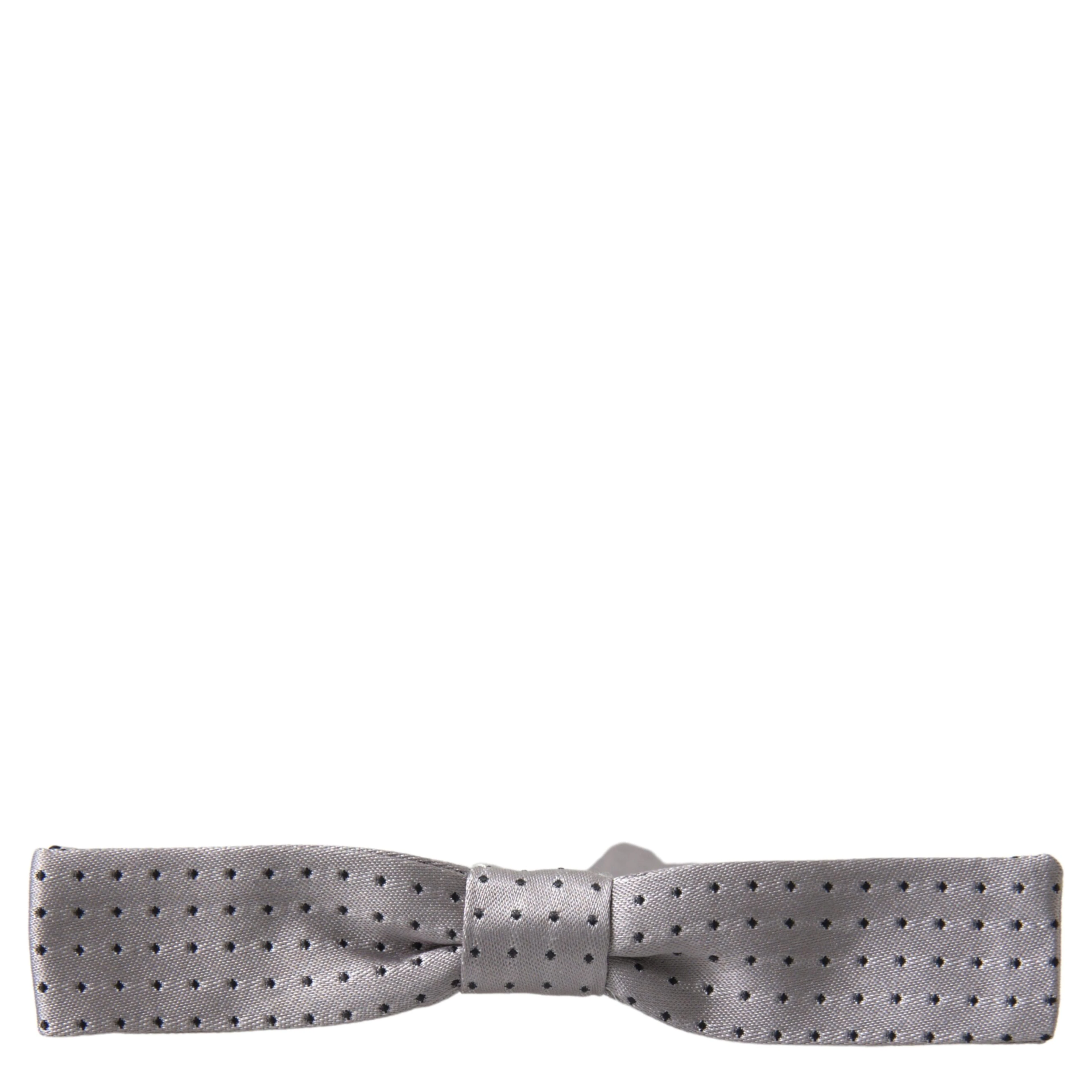 Gray Dotted Silk Adjustable Men Neck Papillon Bow Tie