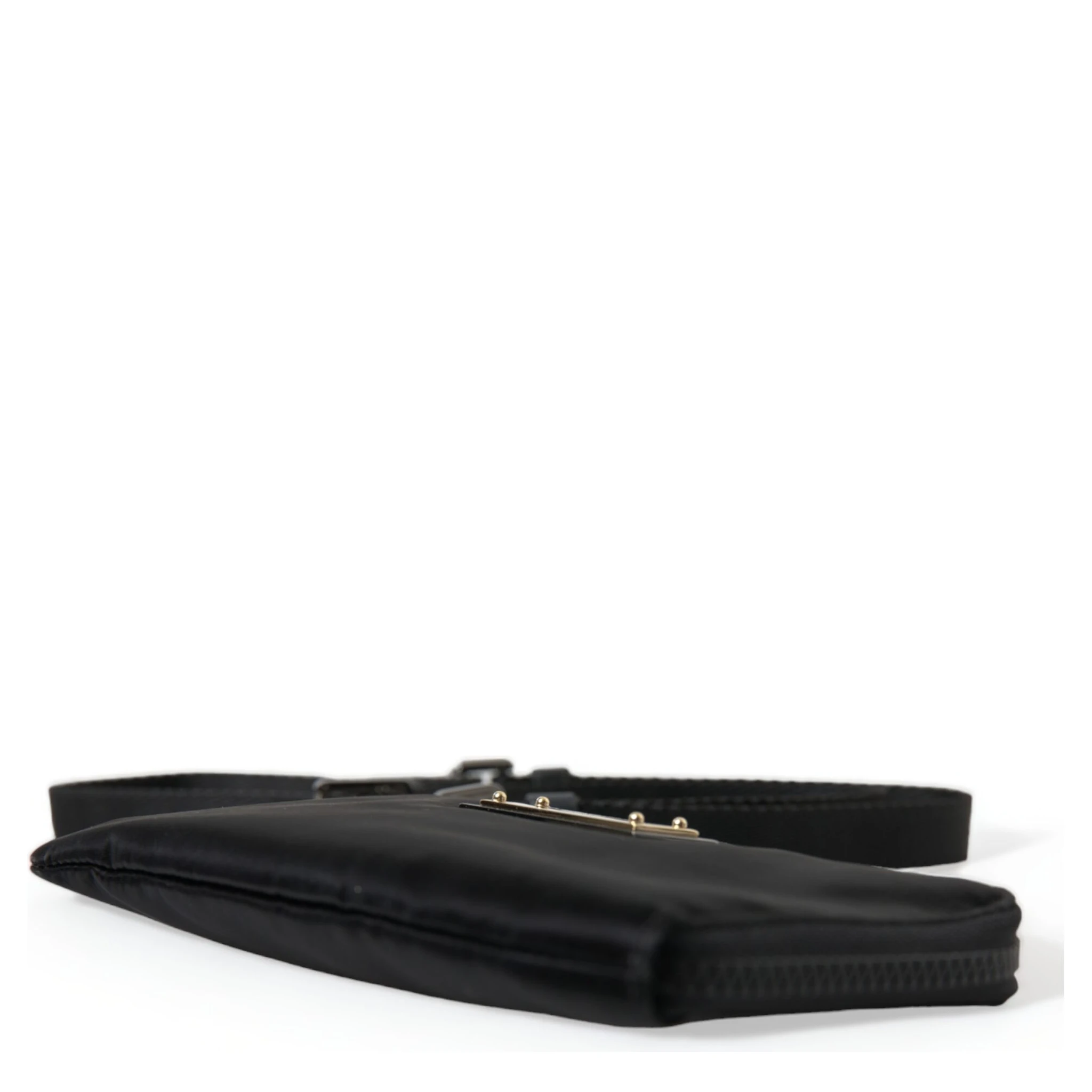 Black Nylon Logo Plaque Keyring Pouch Clutch Bag