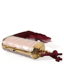 Pink Exotic Leather Mini Mirror Tassel Makeup Bag
