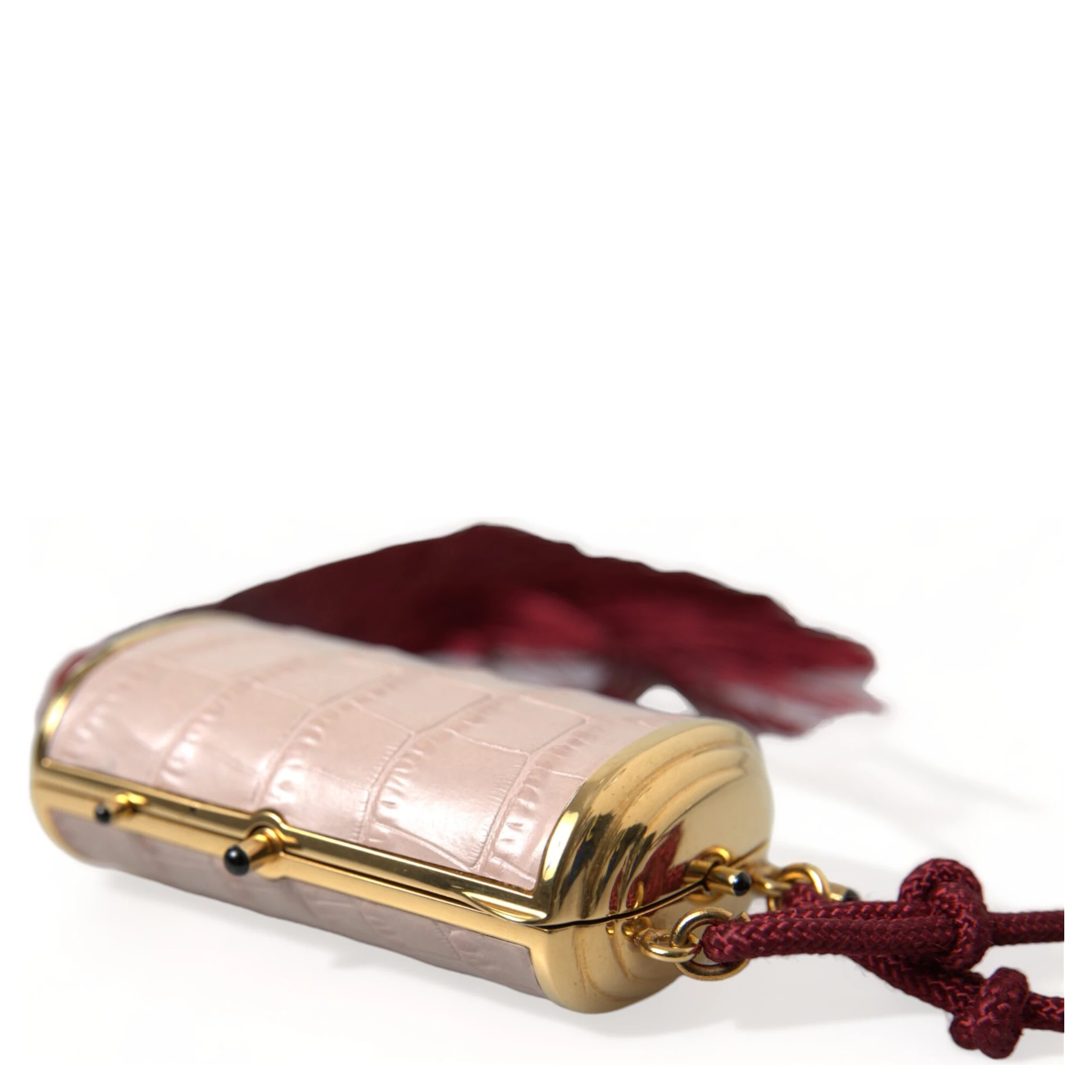 Pink Exotic Leather Mini Mirror Tassel Makeup Bag